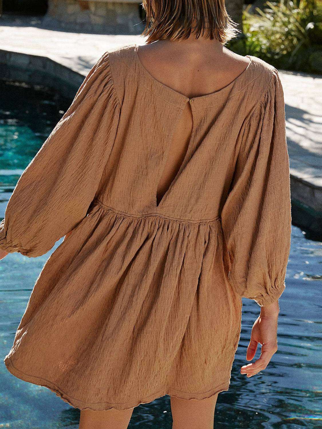 Cutout Textured Long Sleeve Mini Dress