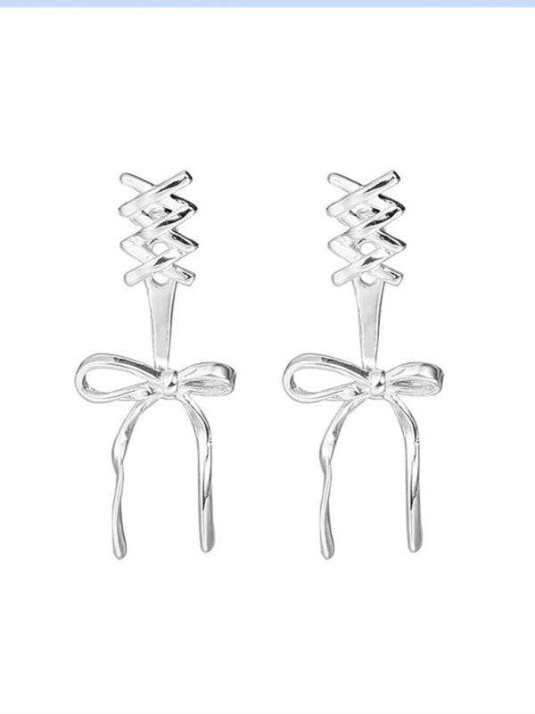 New 925 silver needle bow ribbon cute new earrings