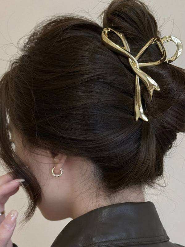 New streamer bow back head grabber shark clip hair accessory