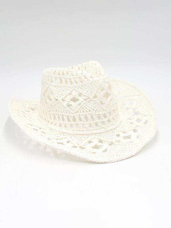 New hollow cowboy hat, hand-knitted straw hat, jazz hat with raised brim