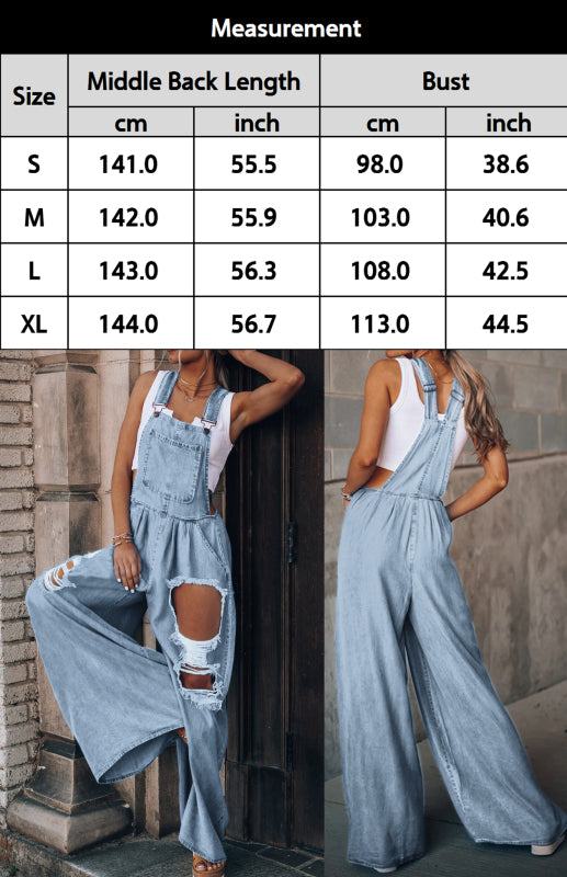New Women's Solid Color Casual Loose Ripped Denim Overalls