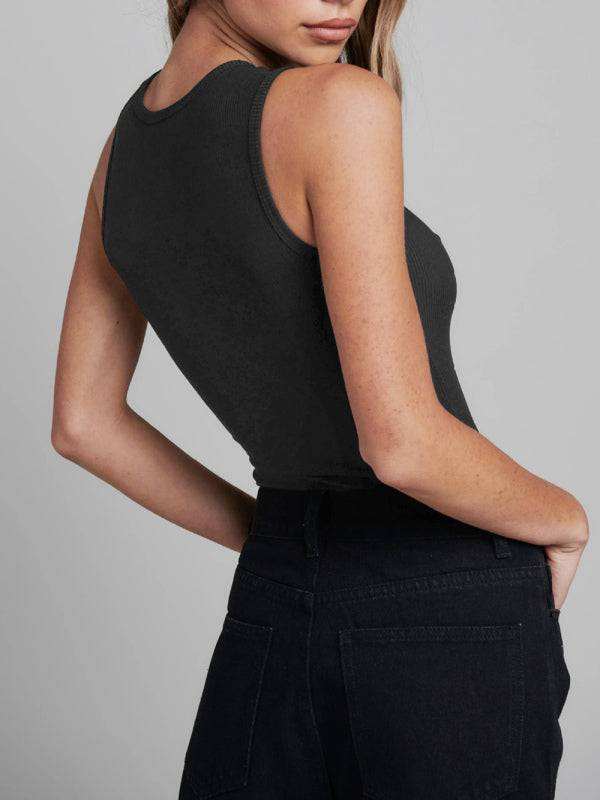 Women's knitted sexy ribbed tight sleeveless hollow all-match jumpsuit