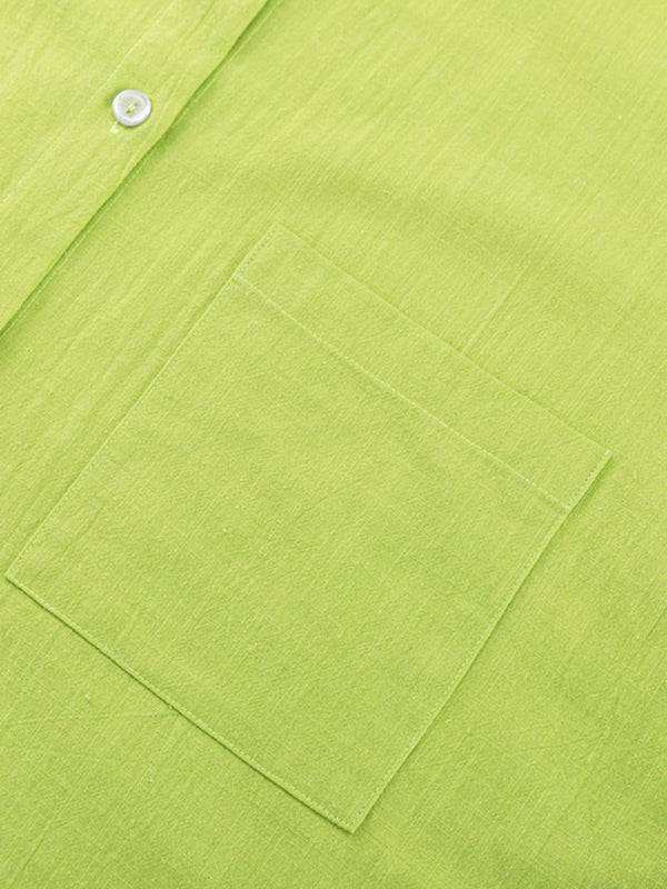 New Arrival Solid Color Single Breasted Long Sleeve Lapel Shirt Shorts Loose Suit