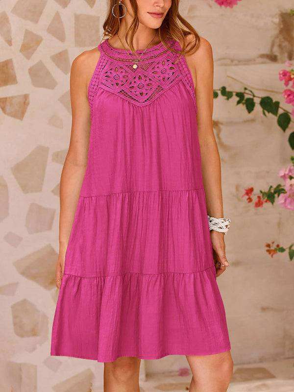 Women's new style hollow lace stitching halter neck vest dress
