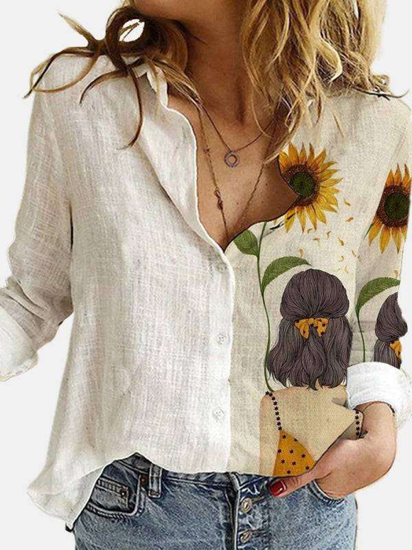 New printed animal and plant character printed long-sleeved shirt