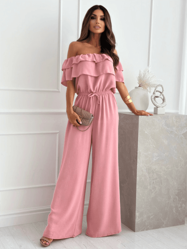 One-piece collar casual solid color waisted jumpsuit