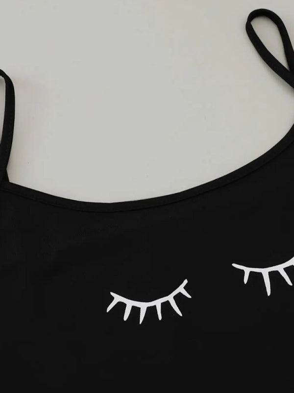 Eyelash Print Camisole Top Star Moon Shorts Loungewear Set