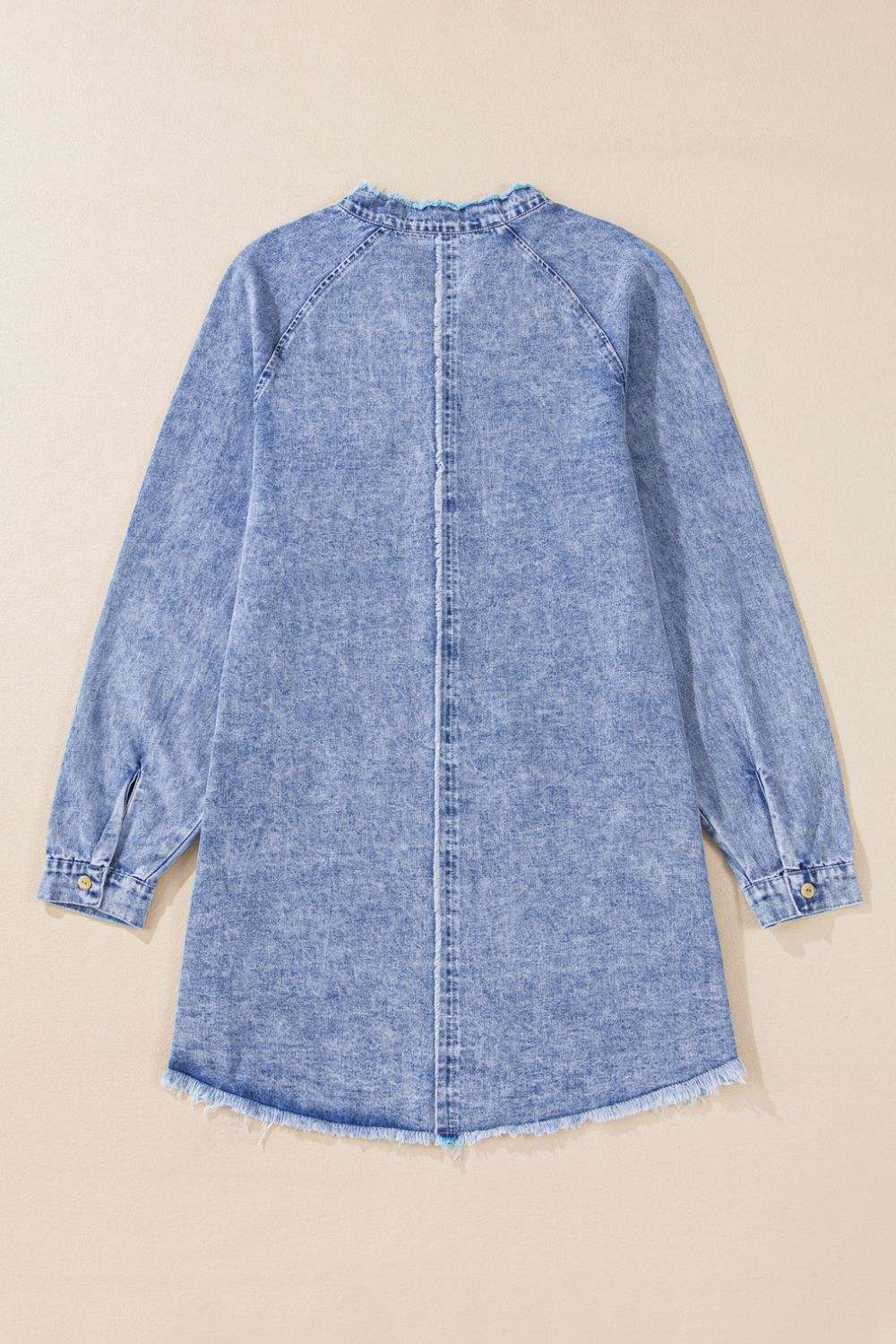 Raw Hem Button Down Long Sleeve Denim Dress