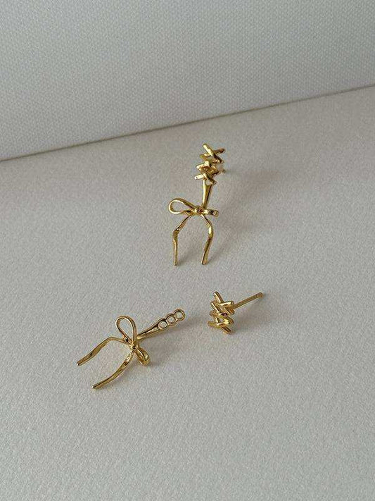 New 925 silver needle bow ribbon cute new earrings