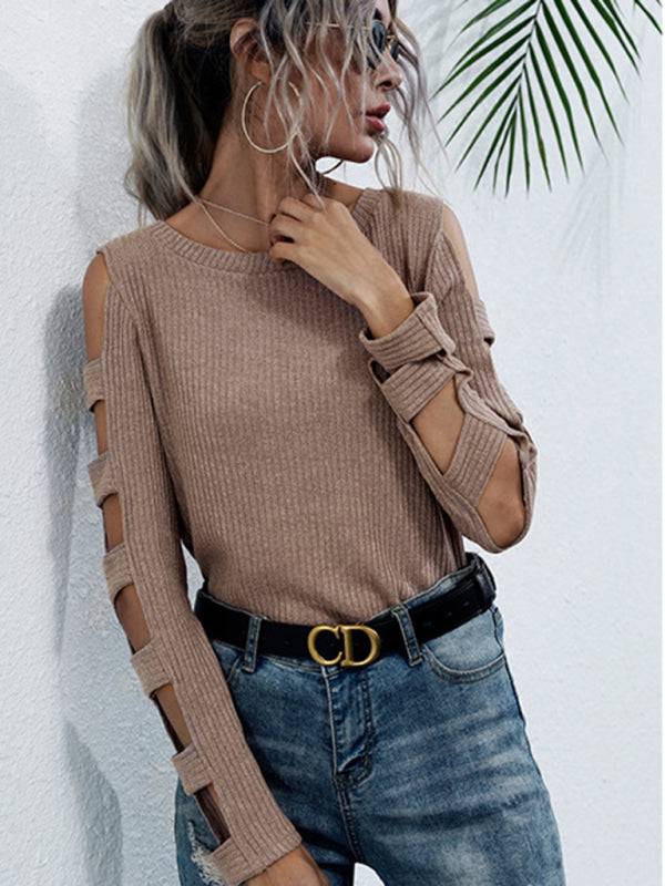 women's slim fit sweater hollow long sleeve bottoming knitted sweater