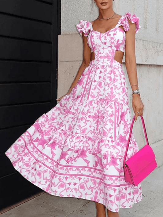 New floral print women's hollow dress