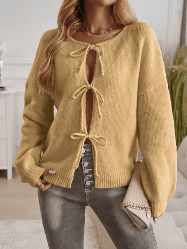 Casual loose cardigan lace-up solid color sweater